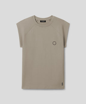 Cotton Piqué Sleeveless Sweatshirt w. Piping: Dusty Beige