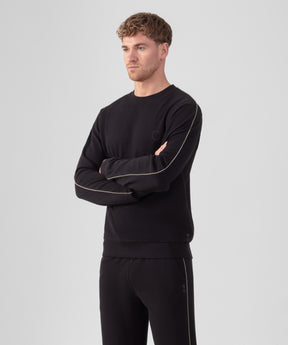 Sweatshirt en coton piqué avec passepoil: Noir