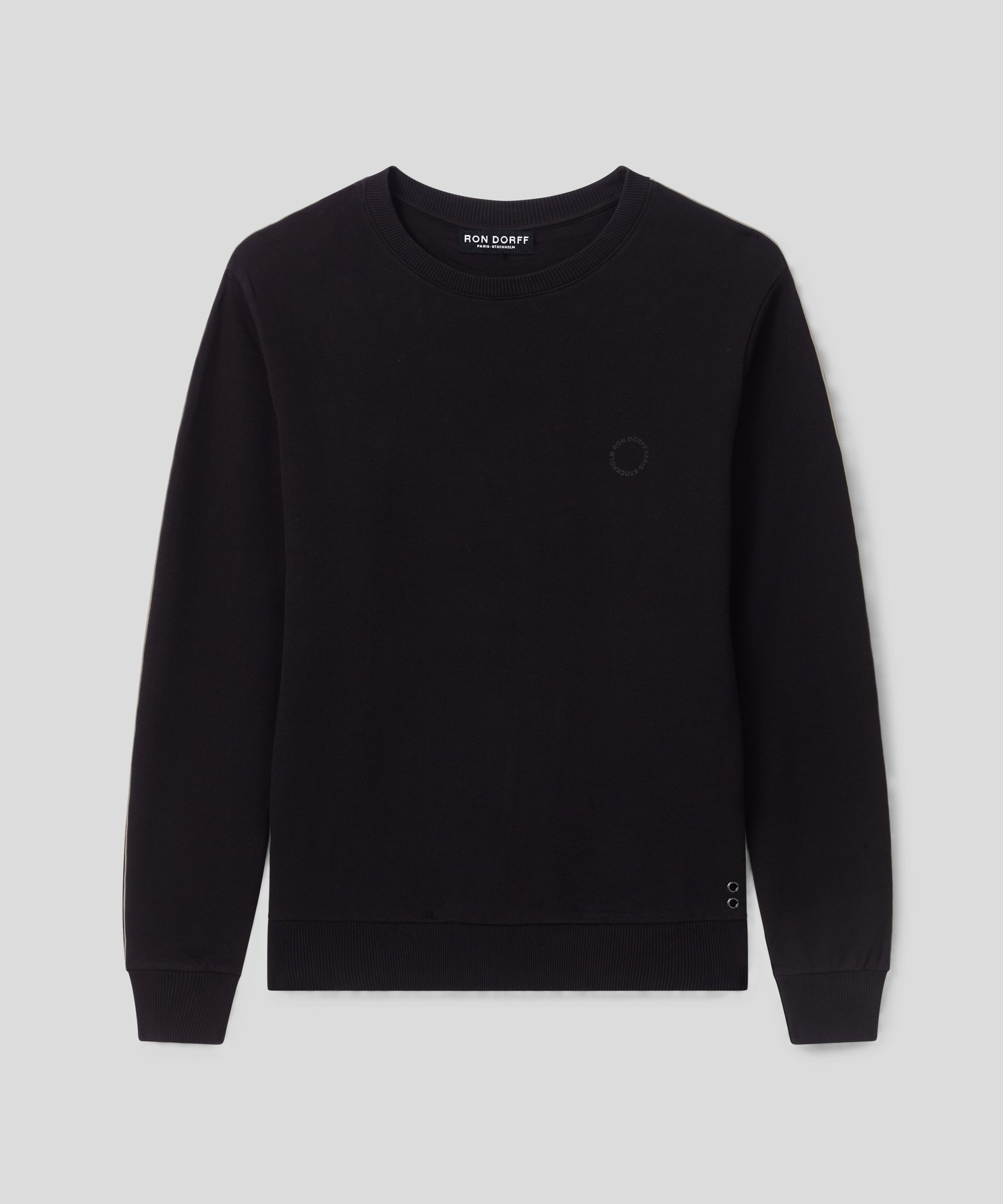 Cotton Piqué Sweatshirt w. Piping: Black