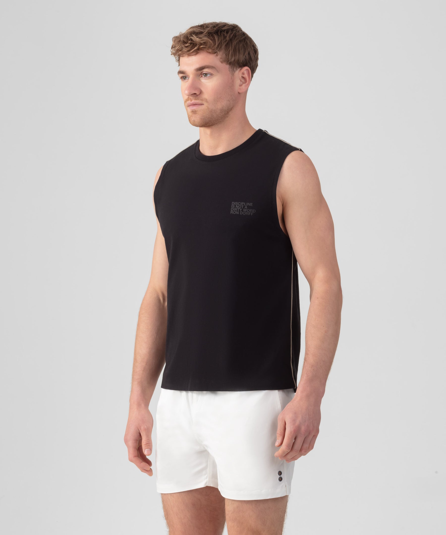 Organic Cotton Sleeveless T-Shirt w. Piping: Black