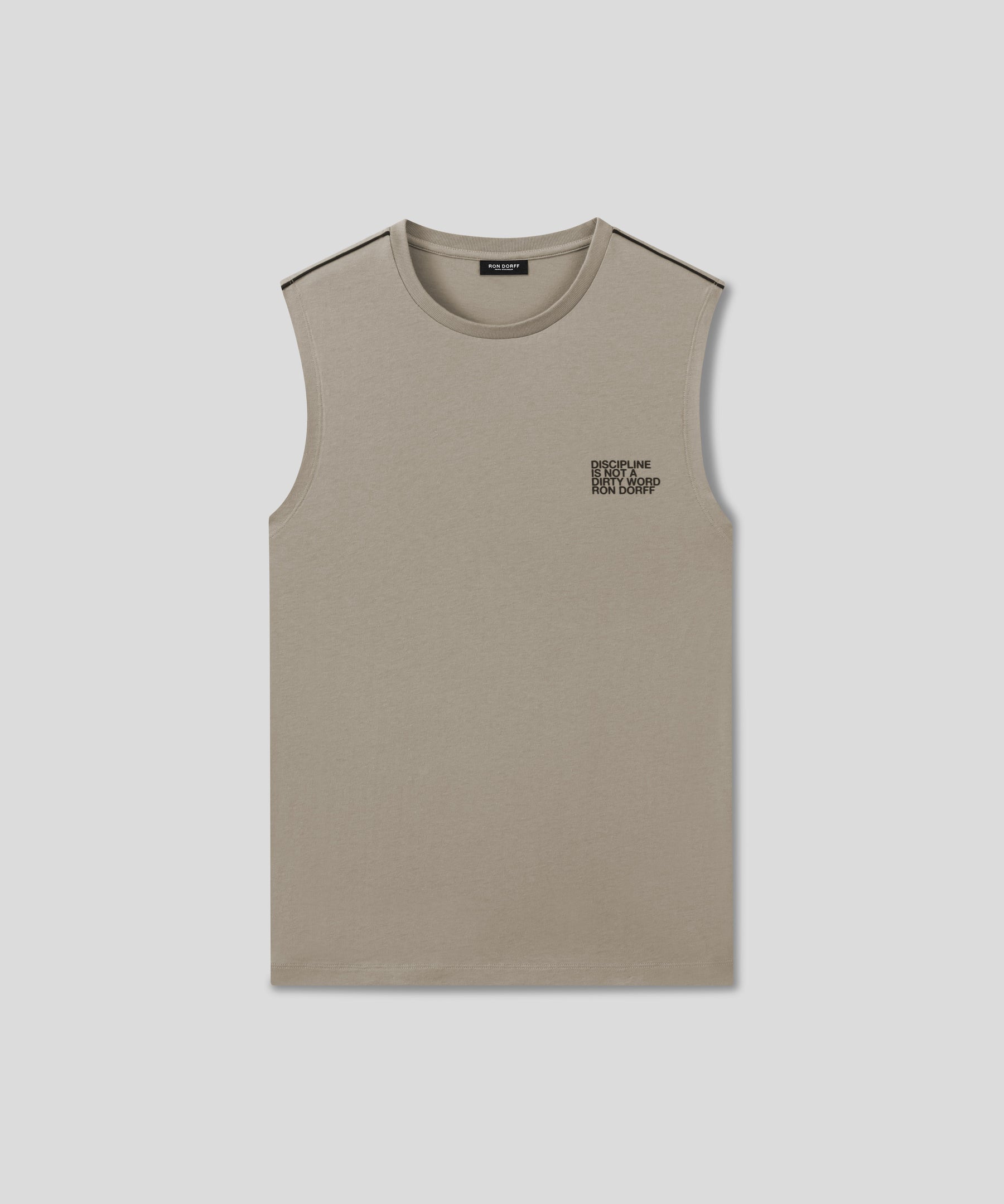 Organic Cotton Sleeveless T-Shirt w. Piping: Dusty Beige