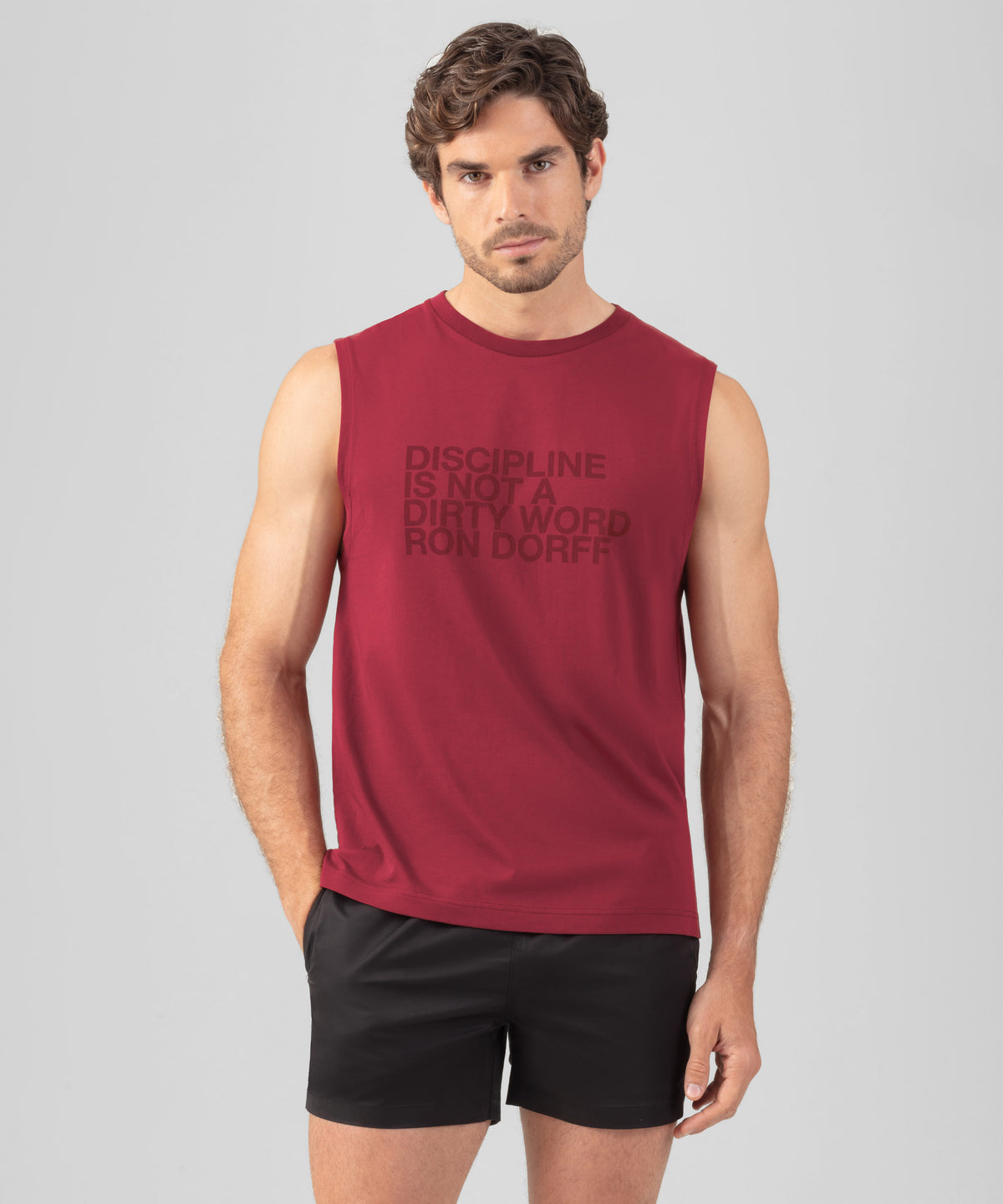 Organic Cotton Sleeveless T-Shirt "DISCIPLINE": Burnt Red