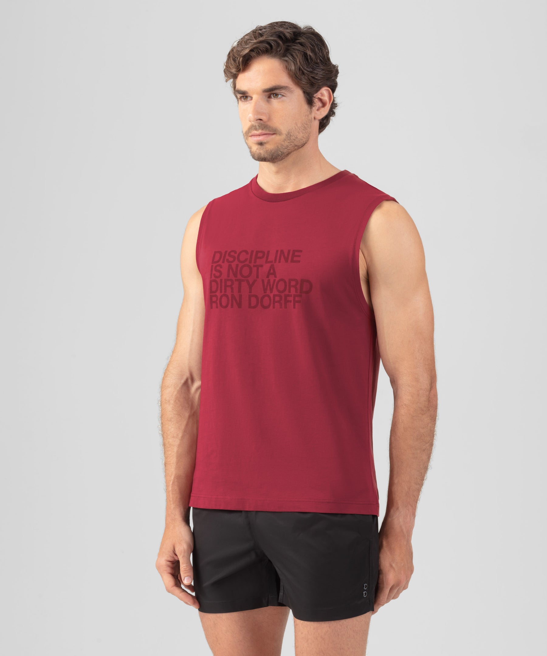 Organic Cotton Sleeveless T-Shirt "DISCIPLINE": Burnt Red