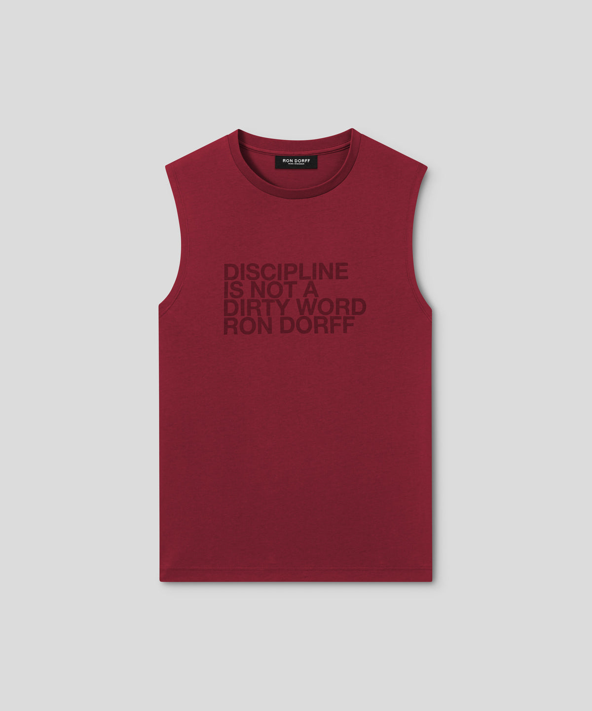 Organic Cotton Sleeveless T-Shirt "DISCIPLINE": Burnt Red