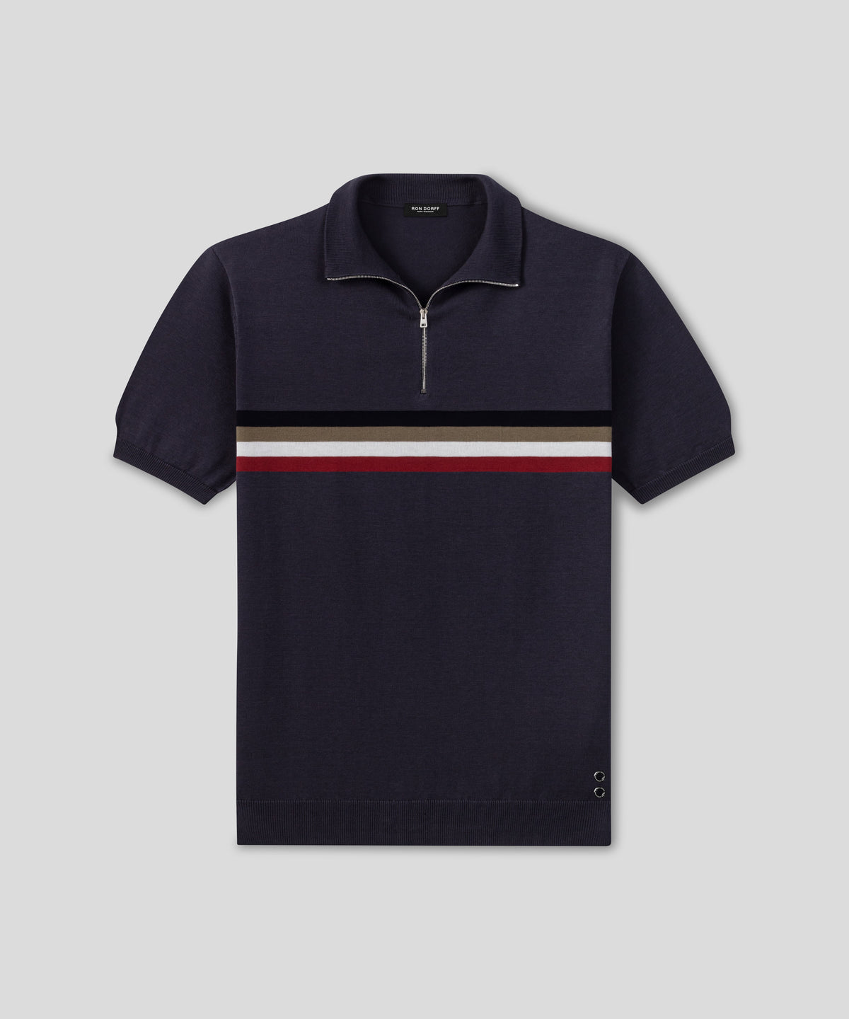 Cotton-Silk Polo w. Chest Stripes: Lava Grey