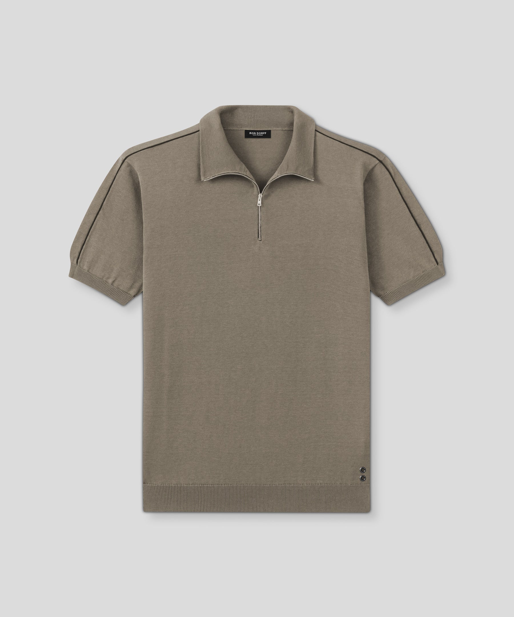 Cotton-Silk RD Polo w. Piping: Dusty Beige