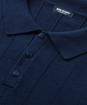 Polo en coton avec lignes verticales: Bleu marine