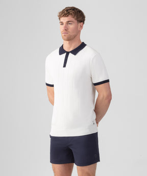 Cotton Tennis Polo w. Vertical Lines: Off White