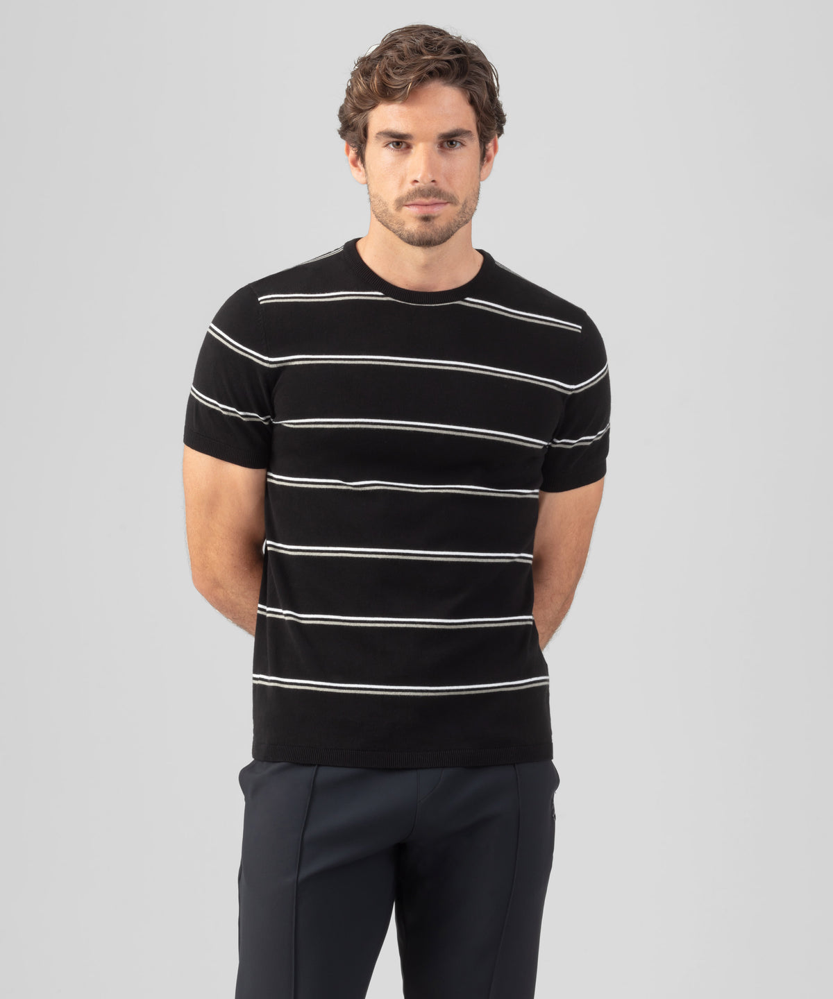 Knitted Striped T-Shirt: Black