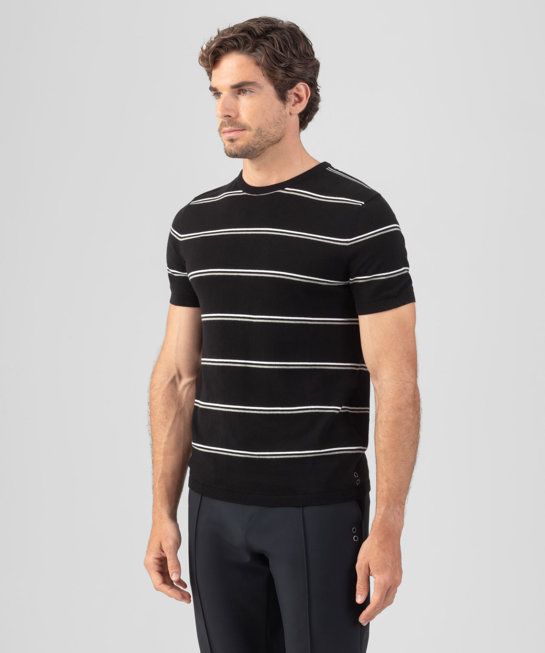 Knitted Striped T-Shirt: Black