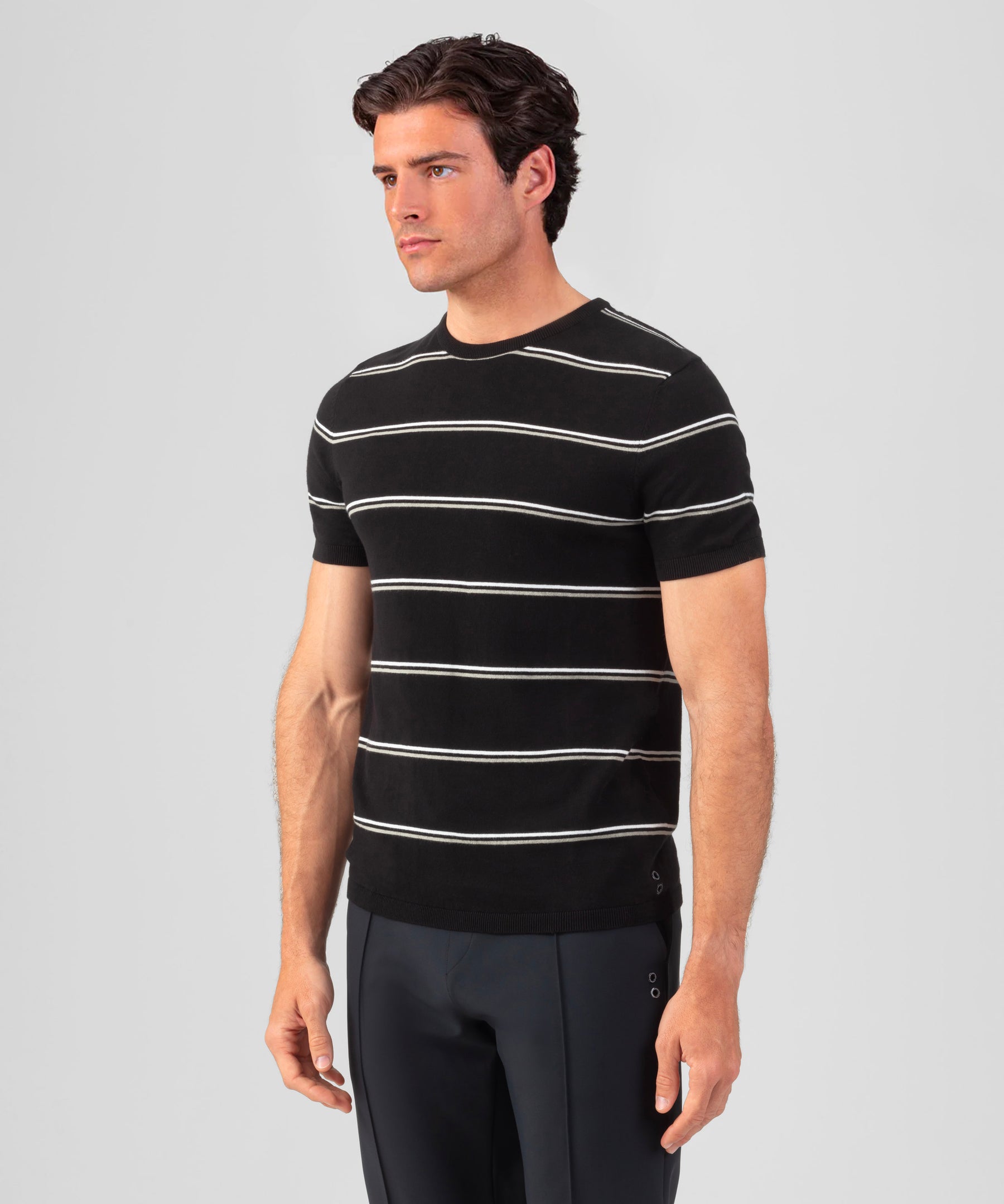 Knitted Striped T-Shirt: Black
