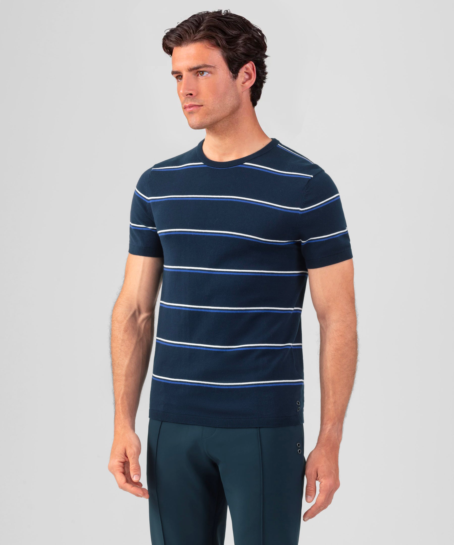 Knitted Striped T-Shirt: Navy