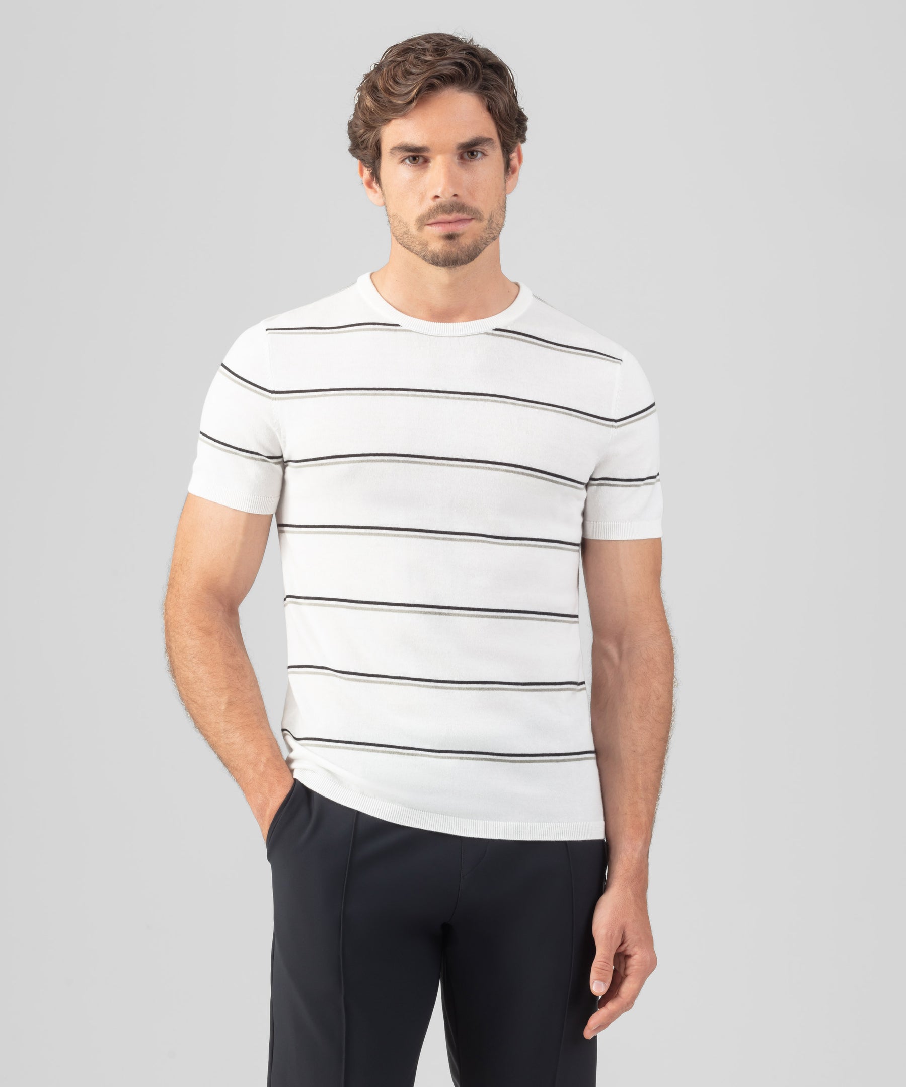 Knitted Striped T Shirt Off White Ron Dorff