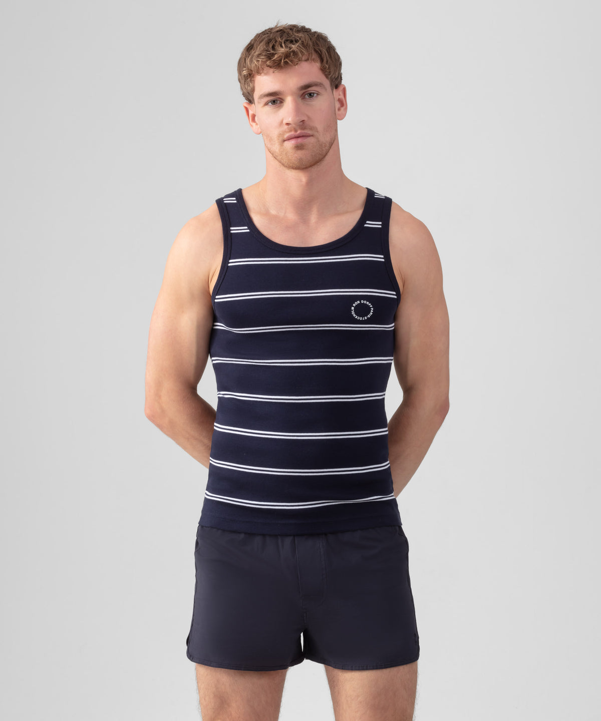 Ribbed Tank Top w. Double Stripes: Navy