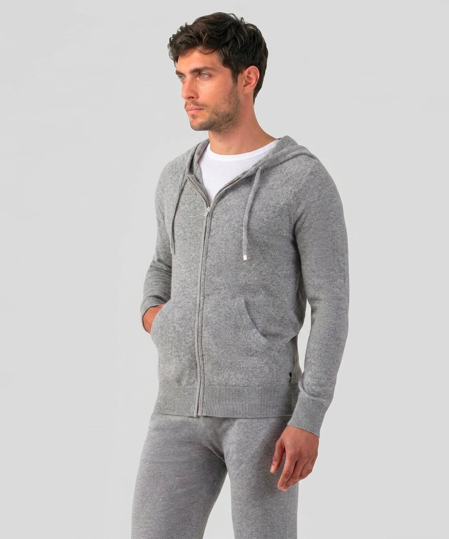Cashmere Zipped Hoodie: Grey Melange