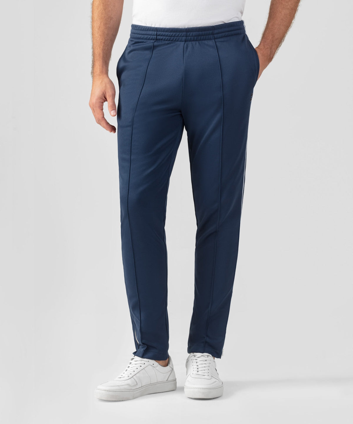 Pantalon en coton avec passepoil: Bleu océan