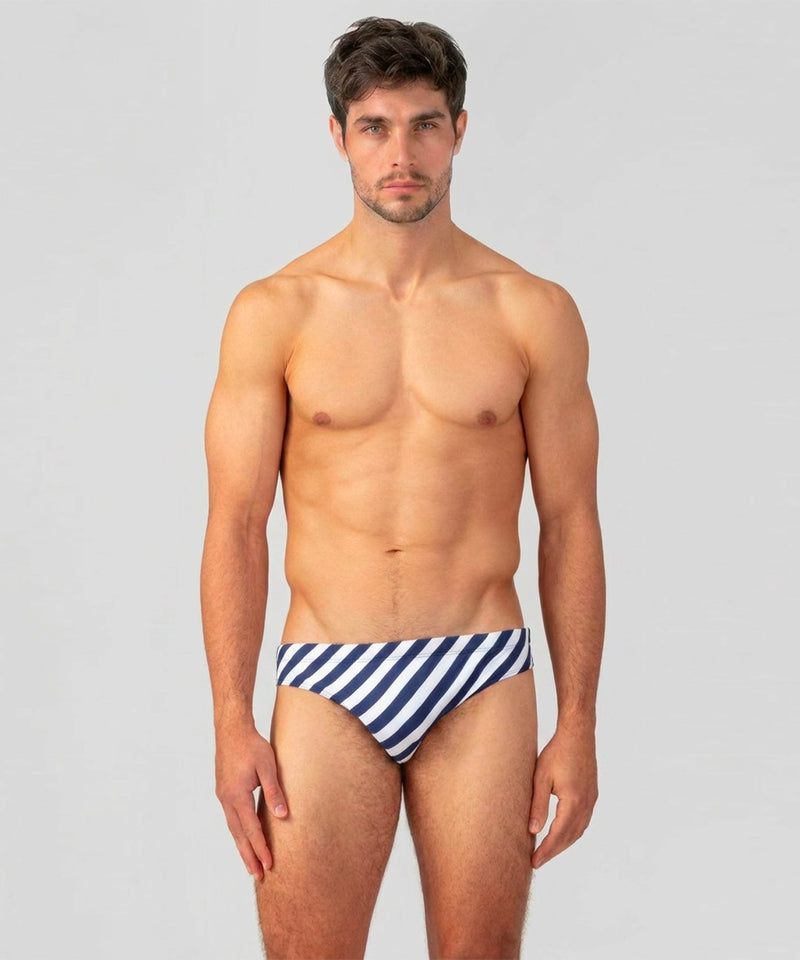 Slim Swim Briefs w. Stripes: Navy/White