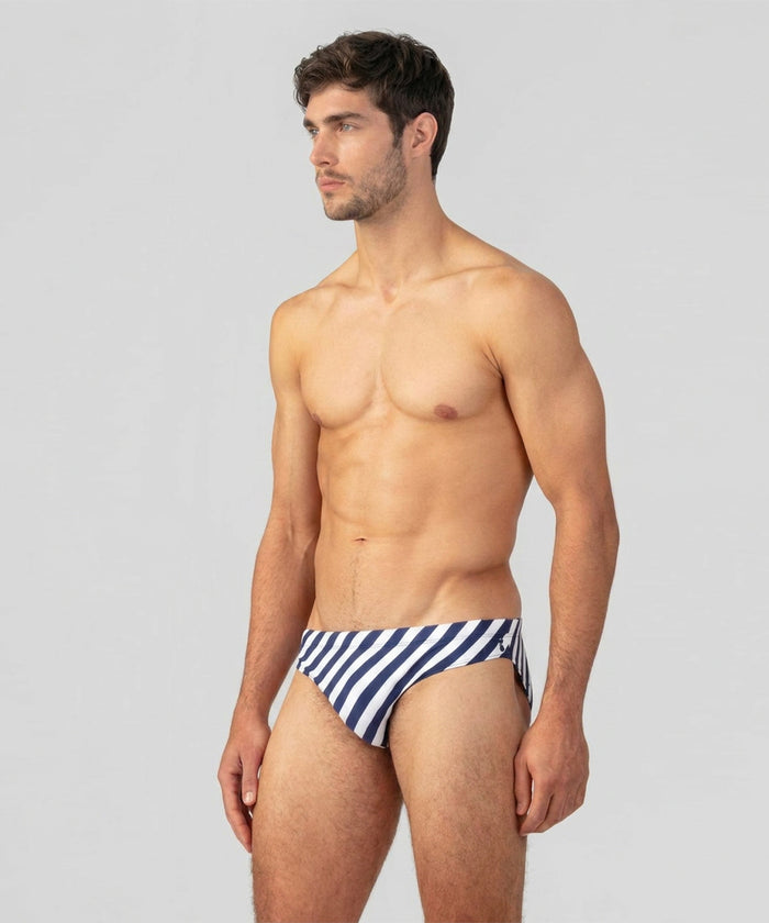 Slip de bain Slim à rayures: Bleu marine/Blanc