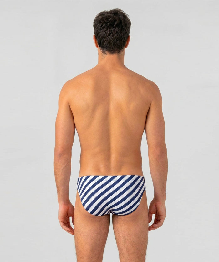 Slip de bain Slim à rayures: Bleu marine/Blanc