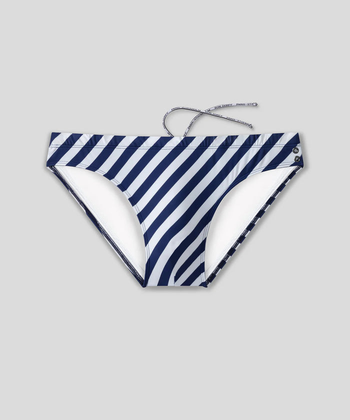 Slip de bain Slim à rayures: Bleu marine/Blanc