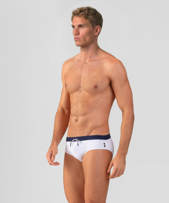 Slip de bain à ceinture contrastée: Blanc