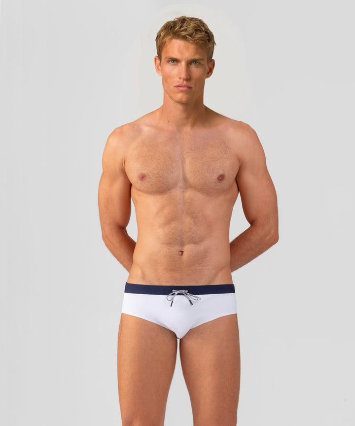 Slip de bain à ceinture contrastée: Blanc