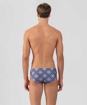Slim Swim Briefs w. Checkers: Faded Denim