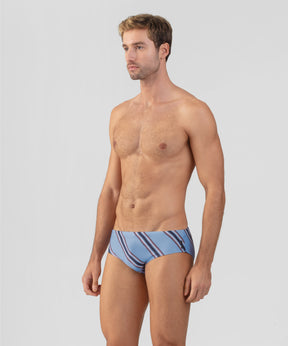 Swim Briefs w. Diagonal Stripes: Faded Denim