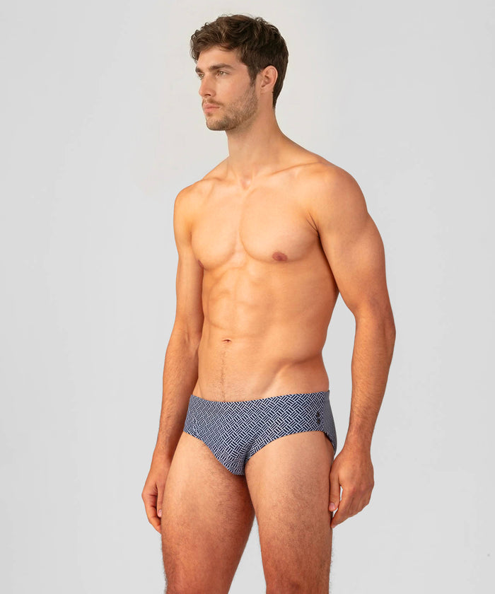 Swim Briefs w. Graphic Pattern: Navy