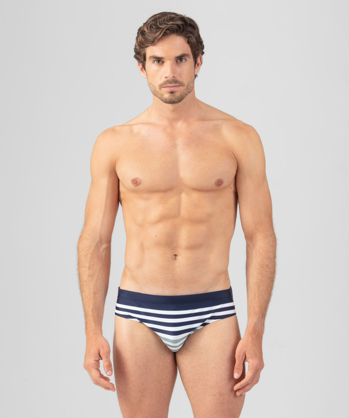 Swim Briefs w. Multico Stripes: Deep Ocean