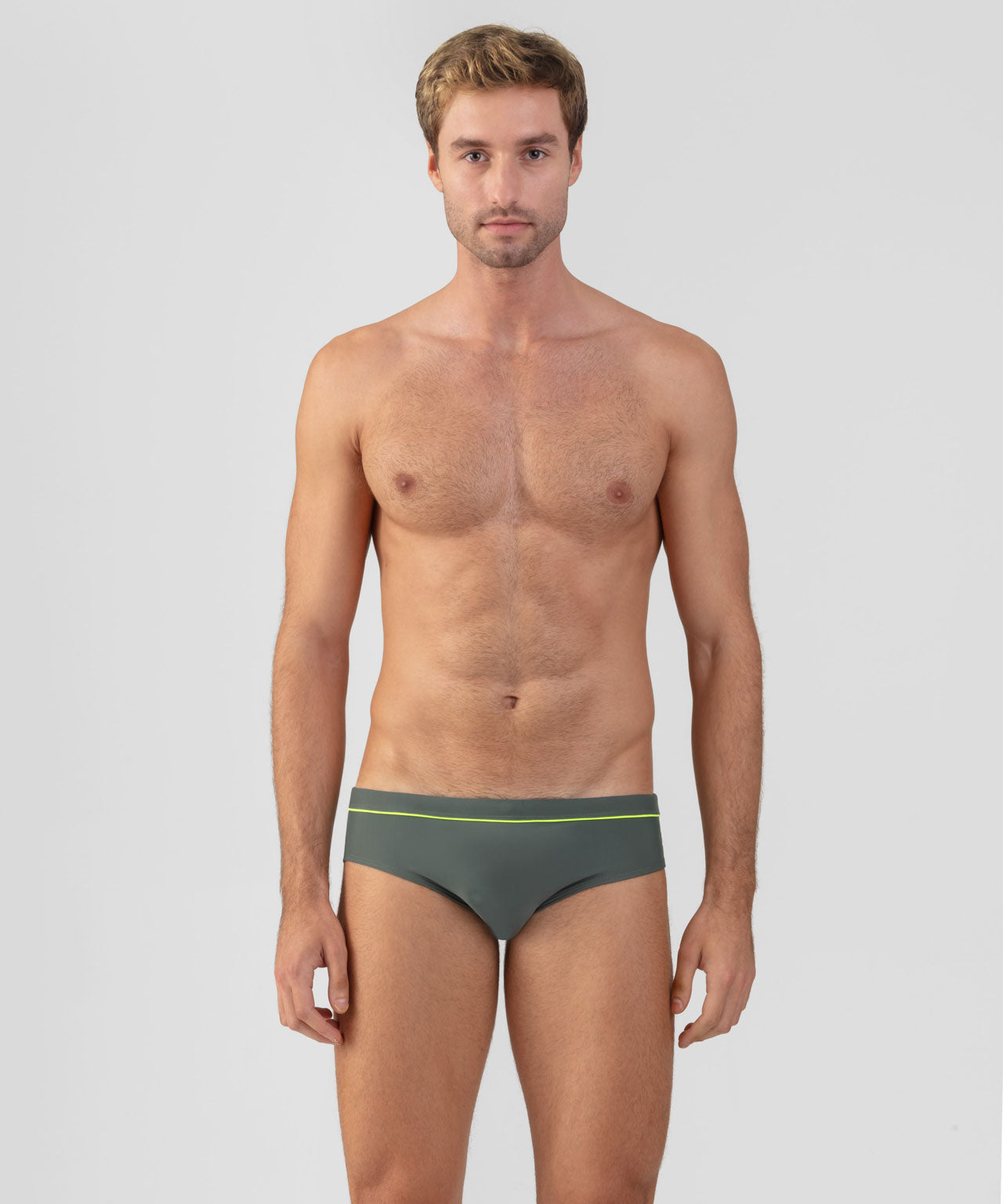 Slip de bain avec liseré fluo : Vert ombre/Jaune fluo