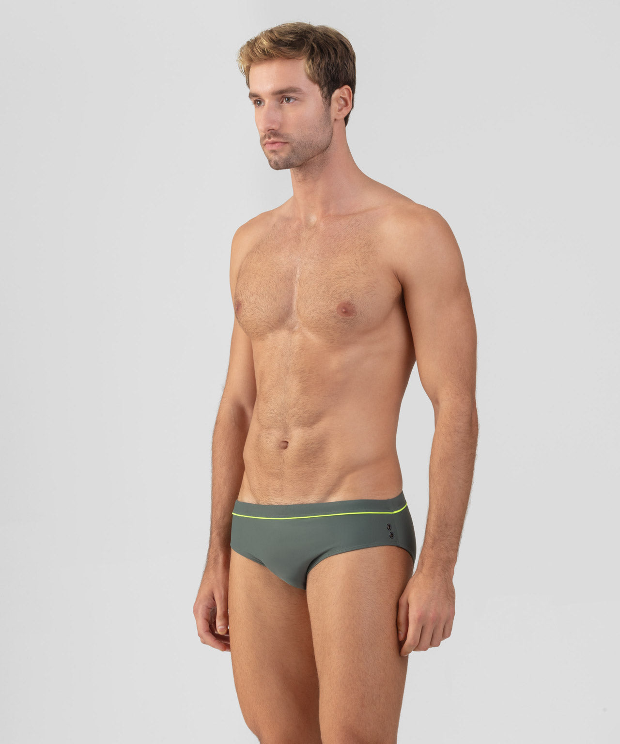 Slip de bain avec liseré fluo : Vert ombre/Jaune fluo