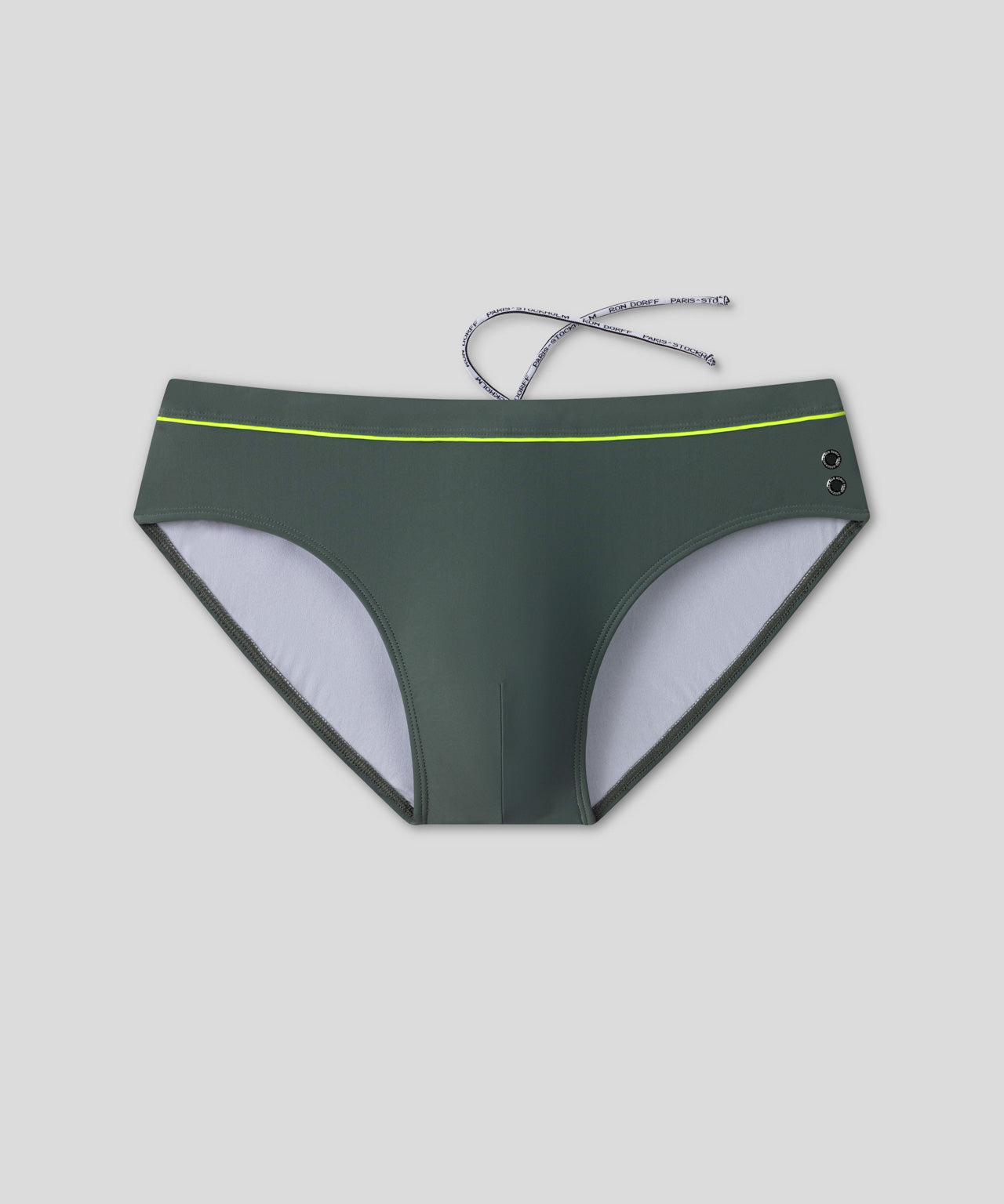Slip de bain avec liseré fluo : Vert ombre/Jaune fluo