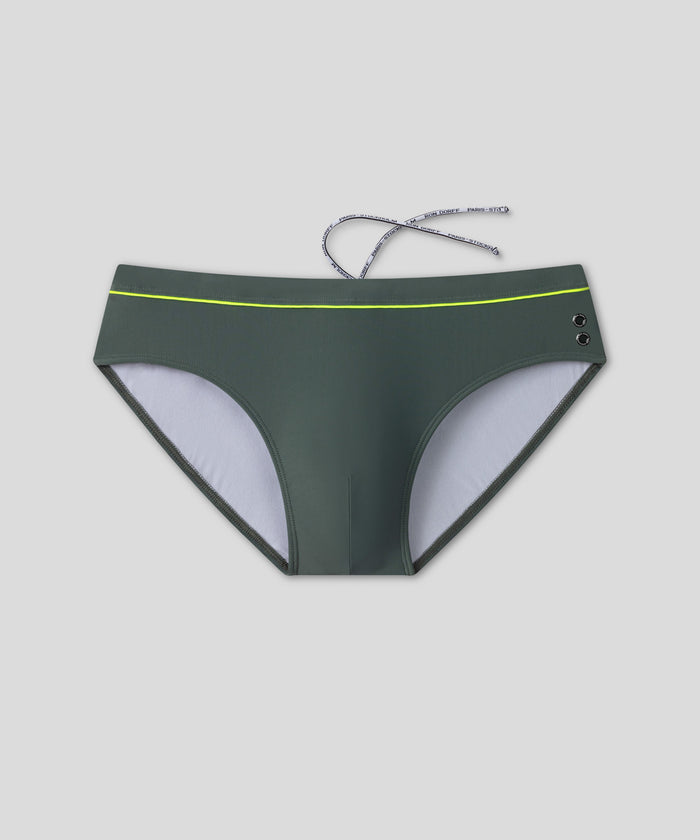 Slip de bain avec liseré fluo : Vert ombre/Jaune fluo