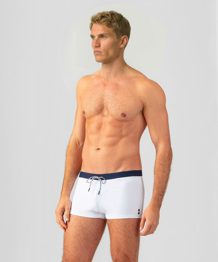 Boxer de bain à ceinture contrastée: Blanc