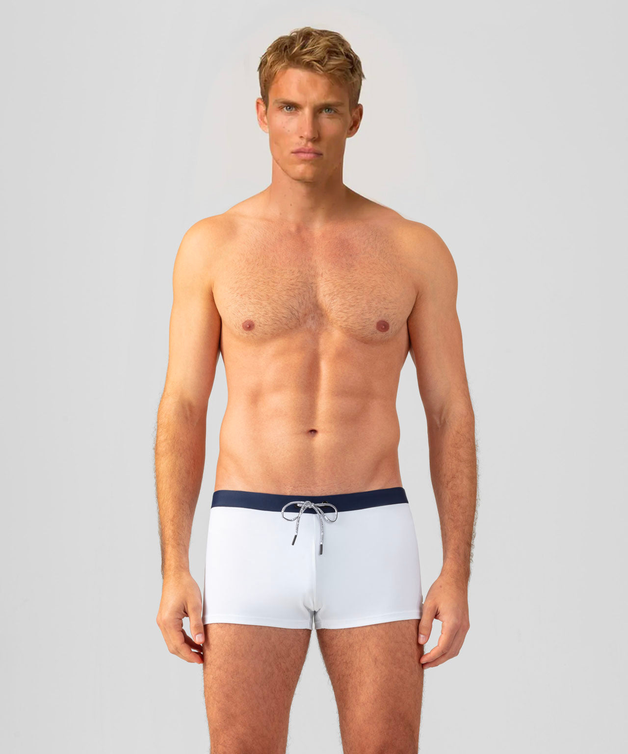 Boxer de bain à ceinture contrastée: Blanc