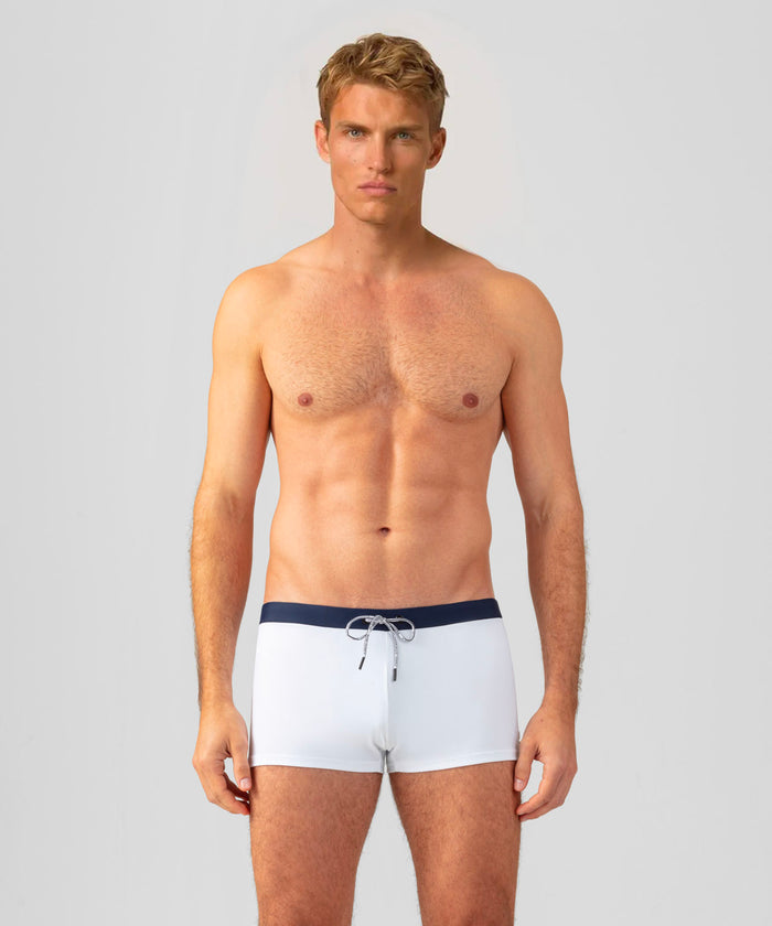 Boxer de bain à ceinture contrastée: Blanc