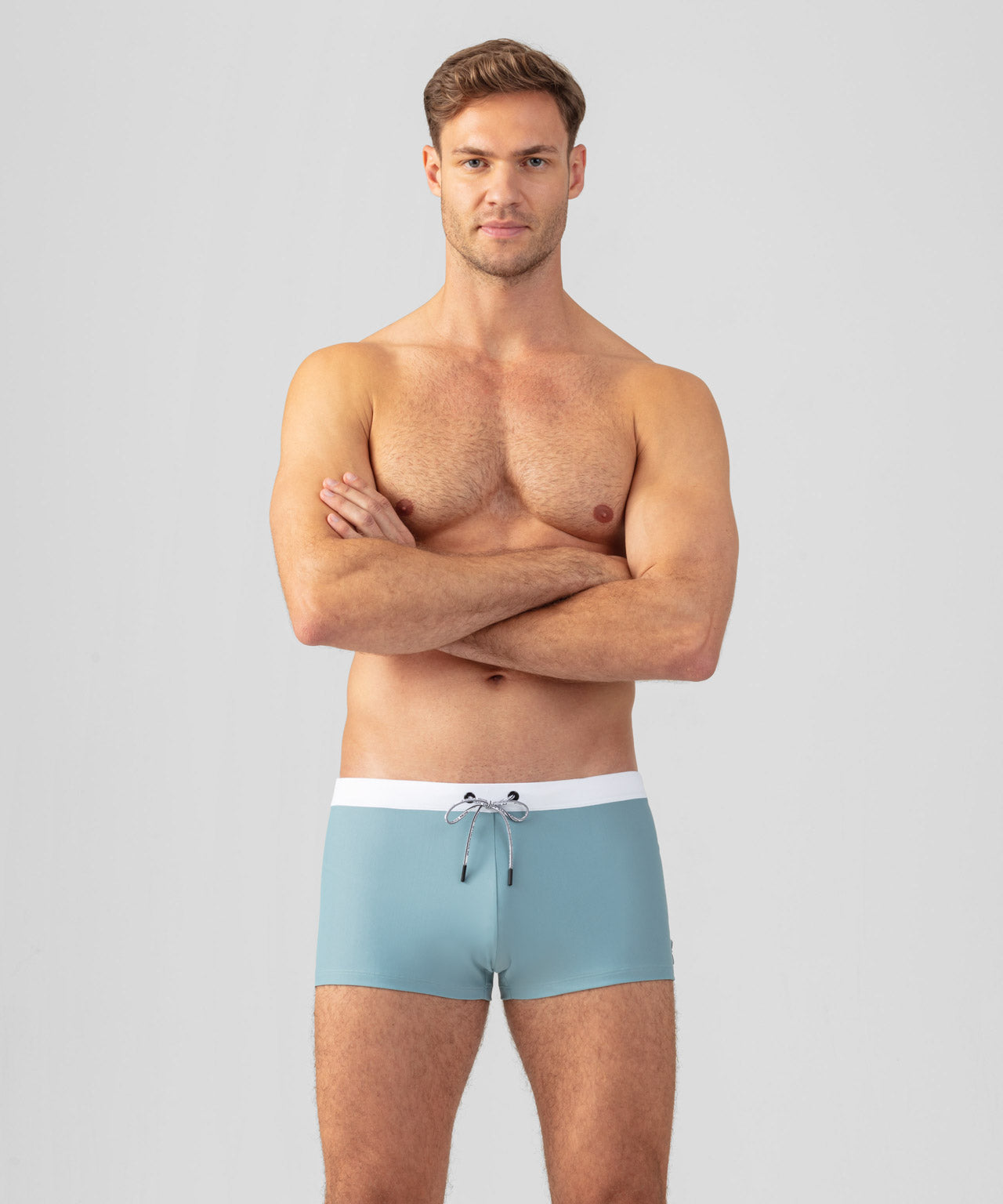 Boxer de bain à ceinture contrastée: Vert de gris
