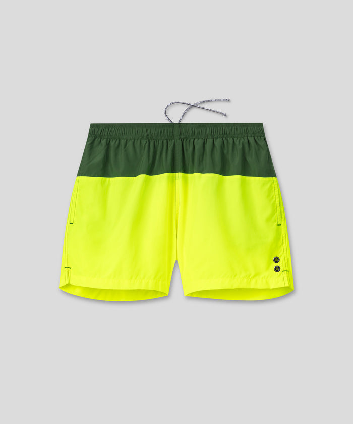 Short de bain bicolore : Cactus/Jaune fluo
