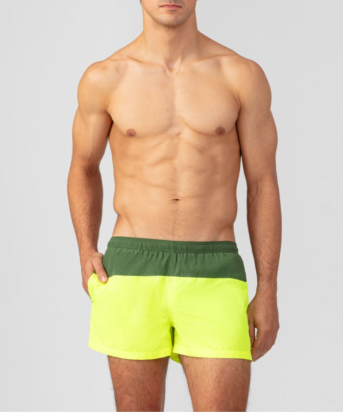 Short de bain bicolore : Cactus/Jaune fluo