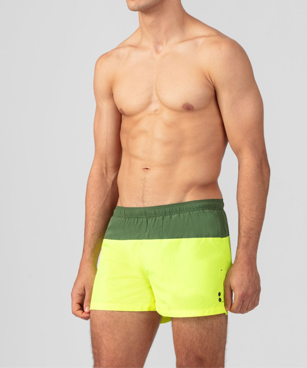 Short de bain bicolore : Cactus/Jaune fluo