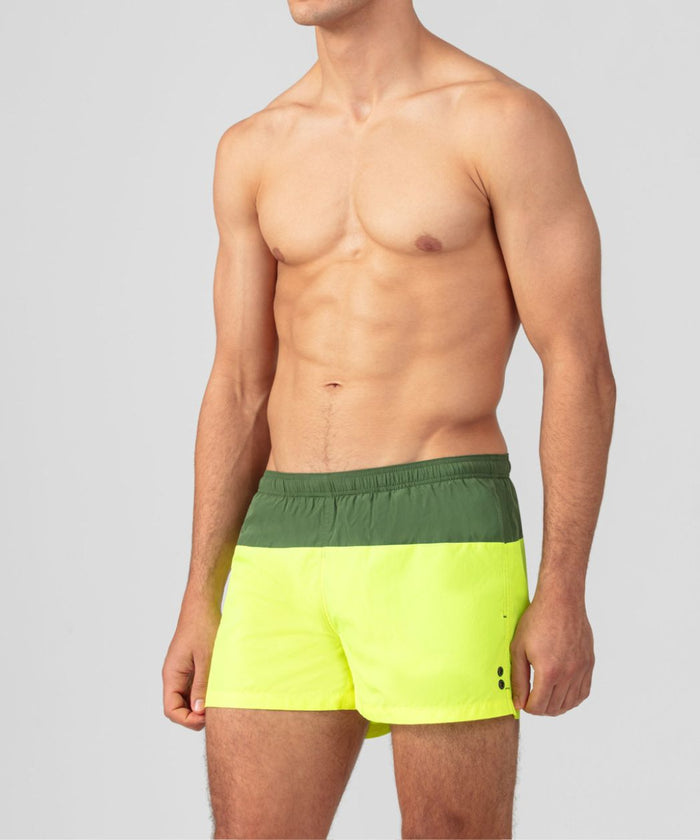 Short de bain bicolore : Cactus/Jaune fluo