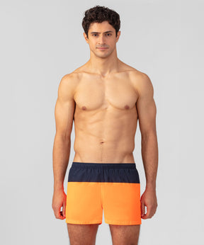 Short de bain bicolore: Bleu marine/orange fluo