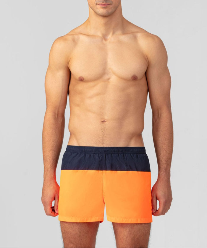 Short de bain Bicolore : Bleu Marine/Orange Fluo