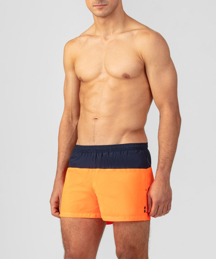 Short de bain Bicolore : Bleu Marine/Orange Fluo