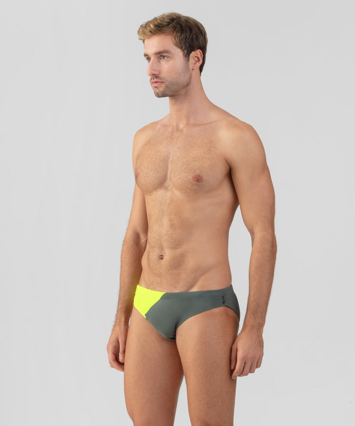Slip de bain Slim Bicolore : Vert Ombre/Jaune Néon