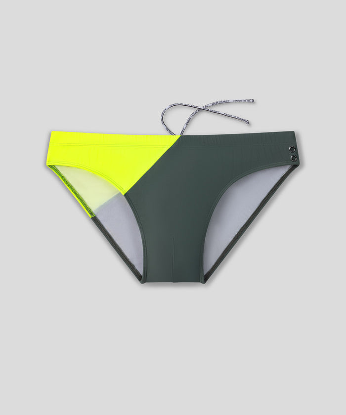 Slip de bain Slim Bicolore : Vert Ombre/Jaune Néon