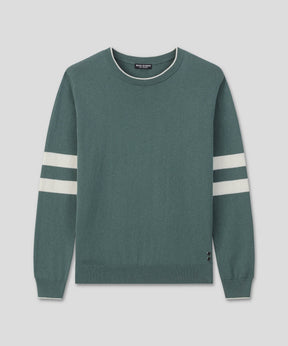 Cotton Cashmere Sweater w. Double Lines: Silver Pine