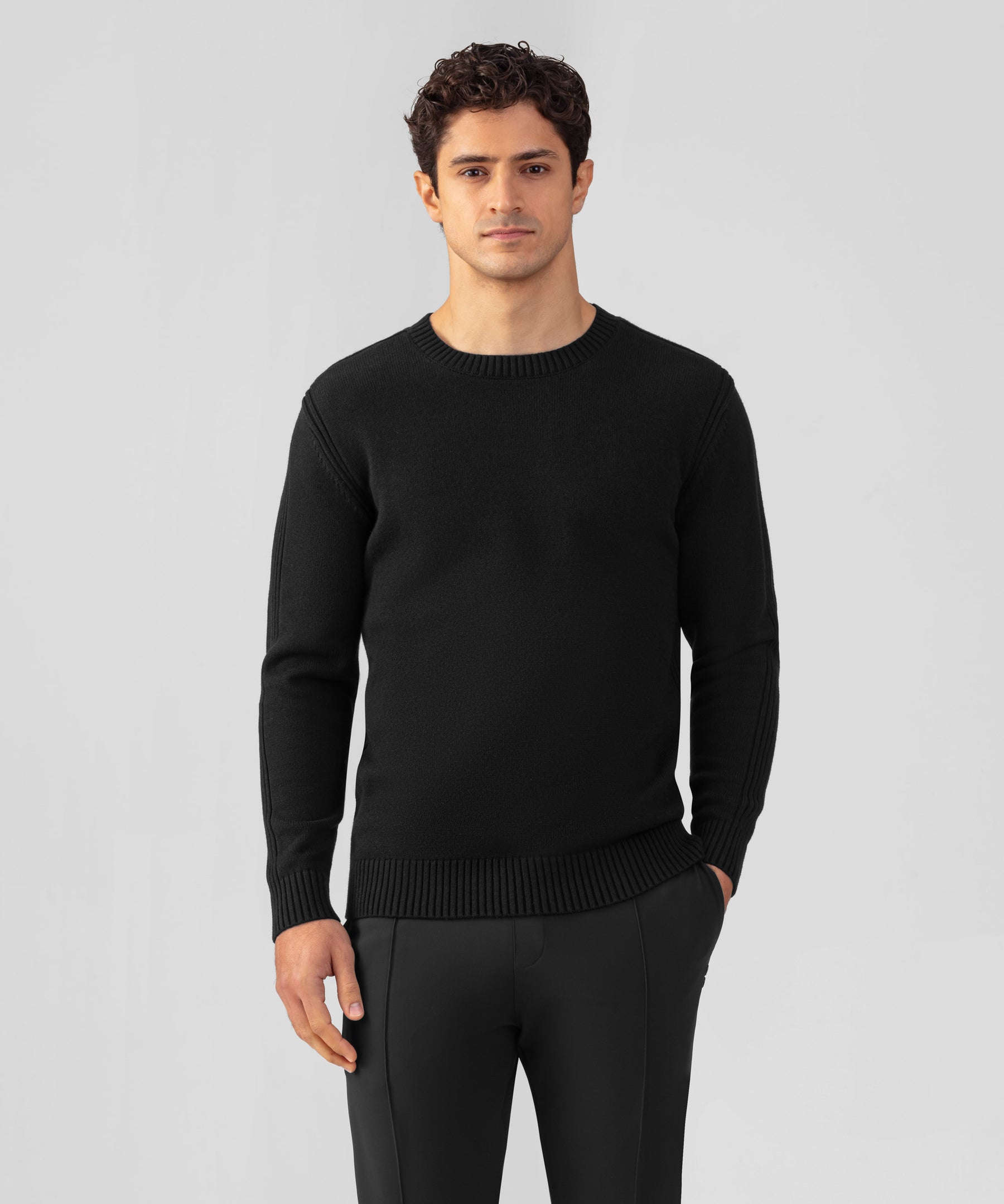 Cotton-Wool Navy Sweater w. Side Rib: Black