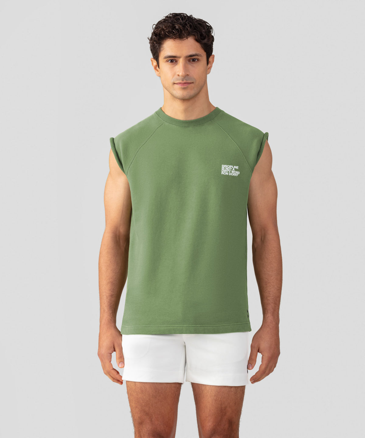 Organic Cotton Sleeveless Sweatshirt "DISCIPLINE": Cactus